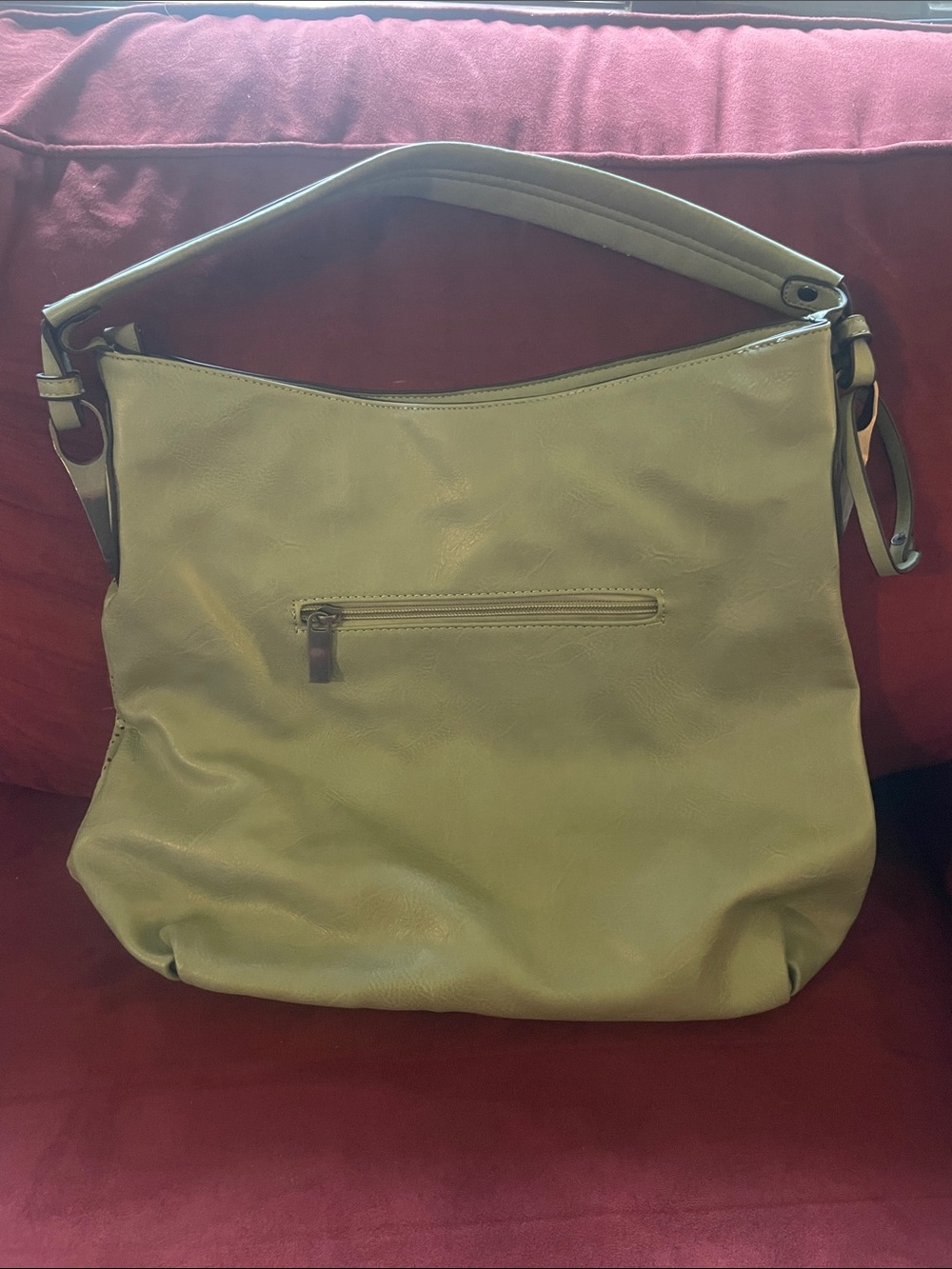 Le Miel Olive Green Vegan Leather Shoulder Hobo Bag with Front Zip Pocket